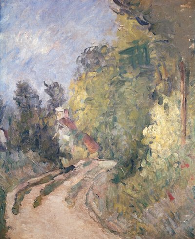 Straße, die unter Bäumen abbiegt, c.1873-75 von Paul Cézanne